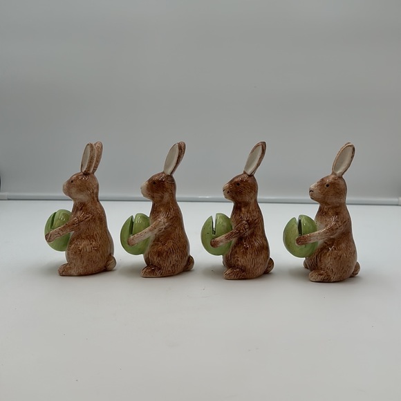PORCELAIN BUNNY RABBIT MENU CARD HOLDER FIGURINE SET 4 - Picture 5 of 16